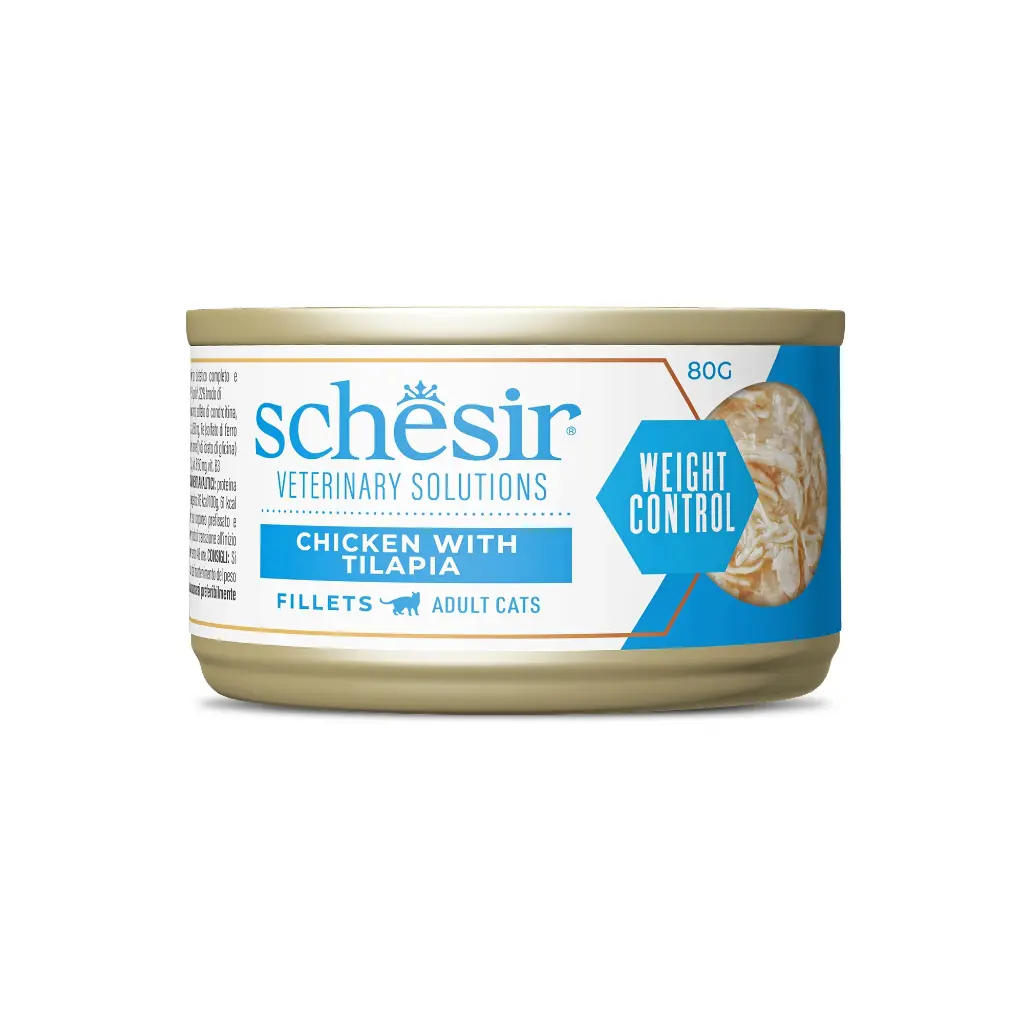 Schesir Veterinary Solutions-Weight Control-Can For Cat-Wholefood Fillets-Chicken With Tilapia 8x80g