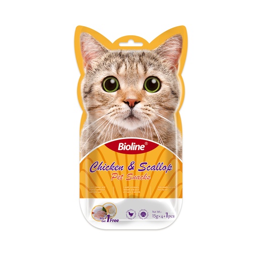 [6970117124507] Bioline Cat Treats - 5x15g[Flavor - Chicken & Scallop]