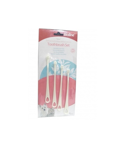 [6970117122350] Bioline Toothbrush Set For Cats & Puppy 4 Pcs[Count - 4, Length - 15.5cm]