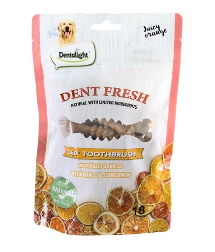 [DL09541] Dentalight 3" Dent Fresh 360° Toothbrush Dog Treat 150g (18pcs) - Orange