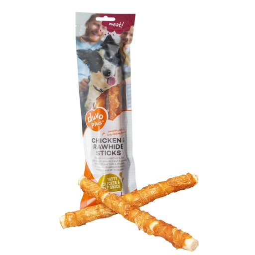 [LR12471] Duvo+ Meat! chicken & rawhide sticks large[Options - 25cm - 2 Sticks]