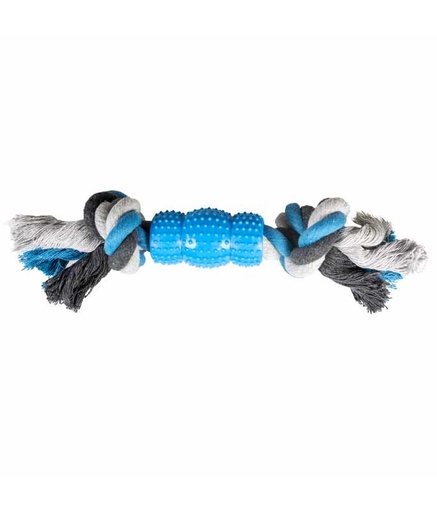 [LR4705061] Duvo+ Tug Toy Knotted Cotton with 2 Knots & Rubber 23cm,Grey/Blue
