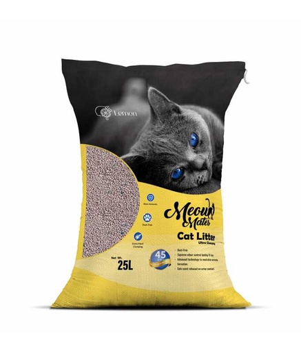 [6973373204488] Meow Mates Bentonite Cat Litter - Lemon Scent 25L-20kg