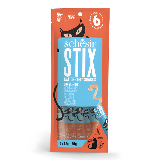 [SCINV25231404] Schesir Stix Treat For Cat In Cream - Salmon 6x15g (Min Order- 12 Pack)