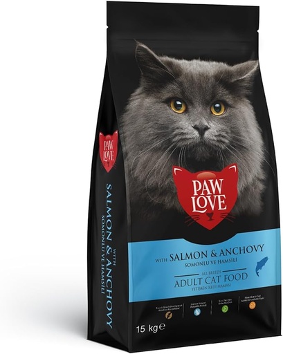 [PW2AS015] Paw Love Adult Cat Food with Salmon & Anchovy for All Breeds 15 Kgs