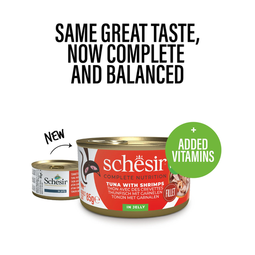 [SCPST21123303] Schesir Complete & Balanced Nutrition Wet Cat Food in Jelly Can- Tuna With Shrimp 85g [MOQ:12pcs]
