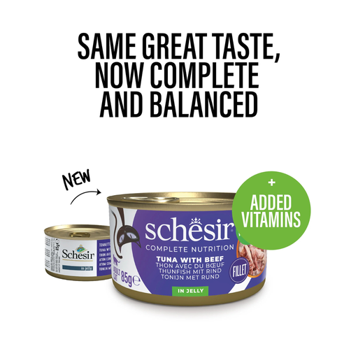 [SCPST21124103] Schesir Complete & Balanced Nutrition Wet Cat Food in Jelly Can- Tuna With Beef 85g [MOQ:12pcs]