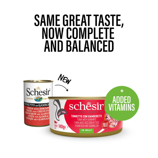 [SCPST21126304] Schesir Complete & Balanced Nutrition Wet Cat Food in Jelly Can- Tuna With Shrimp 140g [MOQ:8pcs]