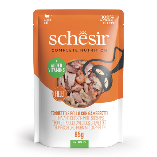 [SCPST21223804] Schesir Complete & Balanced Nutrition Wet Cat Food in Jelly Pouch- Tuna & Chicken With Shrimp 85g [MOQ:12pcs]