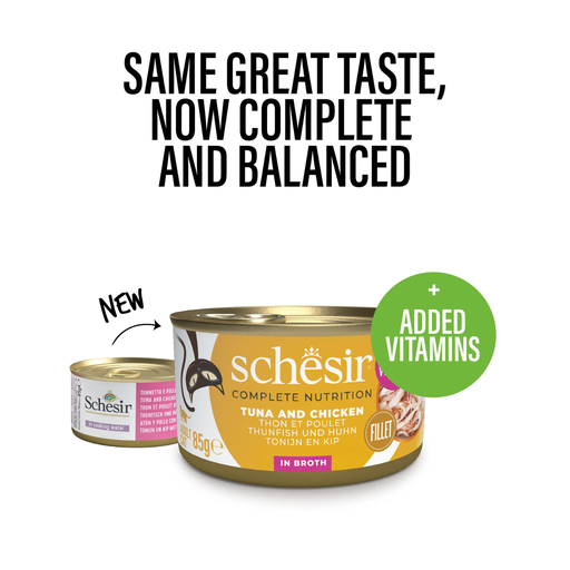 [SCPST21153203] Schesir Complete & Balanced Nutrition Wet Cat Food in Broth Can- Tuna With Chicken 85g [MOQ:12pcs]
