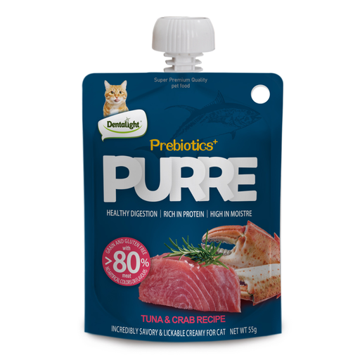 [DL13012] Dentalight Prebiotics+ PURRE creamy Treats For Cats-Tuna & Crab 85g