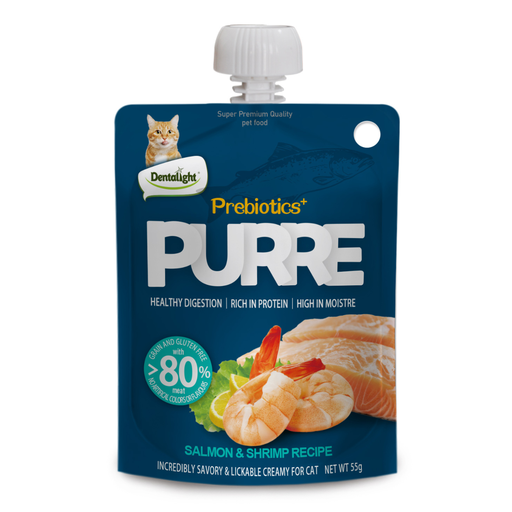 [DL13005] Dentalight Prebiotics+ PURRE creamy Treats For Cats-Salmon & Shrimp 85g