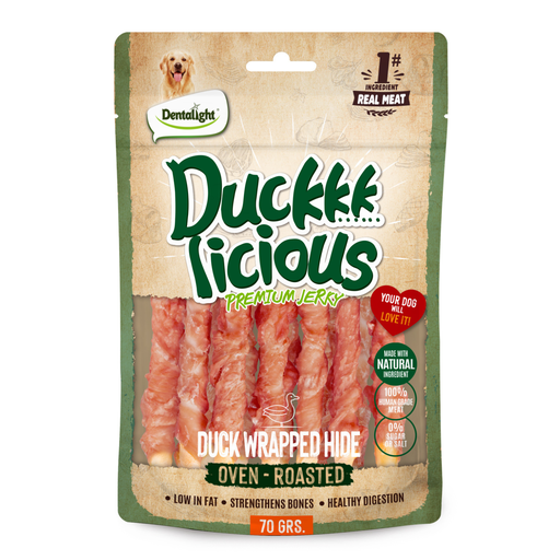 [DL13425] Dentalight Duckki Licious Jerky Treats For Dogs-Duck Wrapped Hide 70g