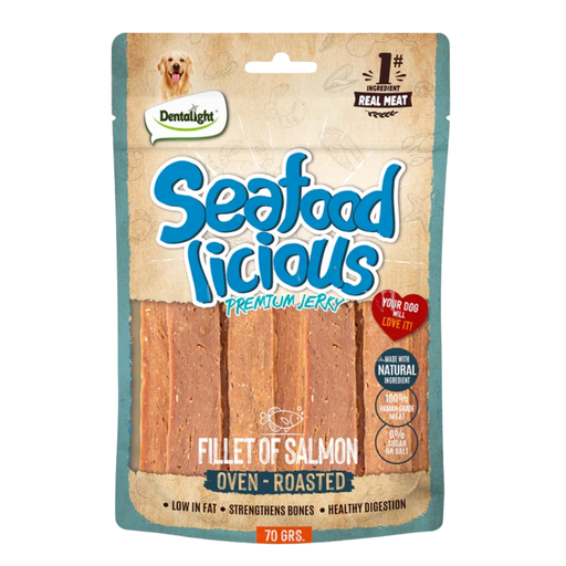 [DL13364] Dentalight Seafood Licious Jerky Treats For Dogs-Fillet of Salmon 70g