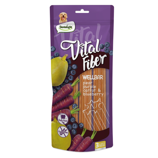 [DL10813] Dentalight Vital Fiber Wellbars 6" Treat For Dogs-Pear,Purple Carrot & Blueberry 250g-3pcs